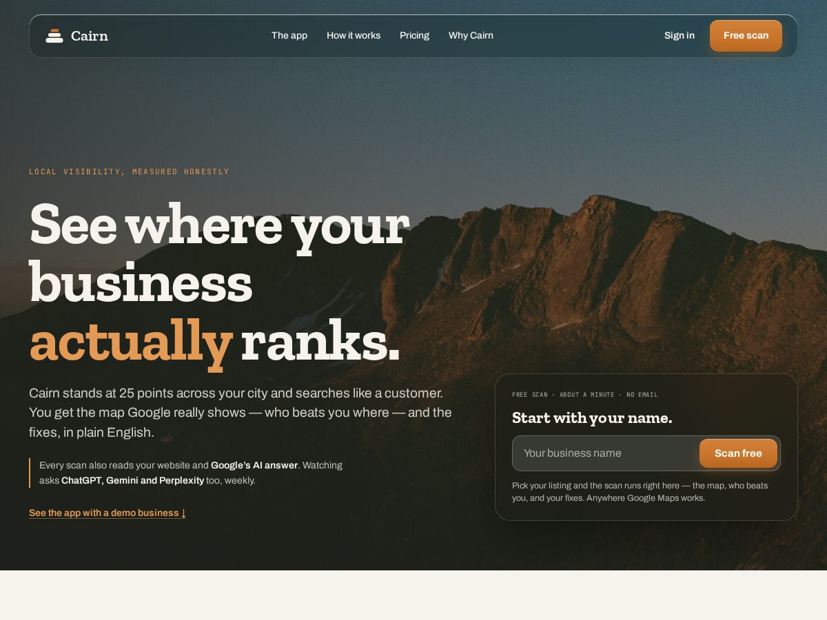 Landing-page snapshot of cairnlocal.com