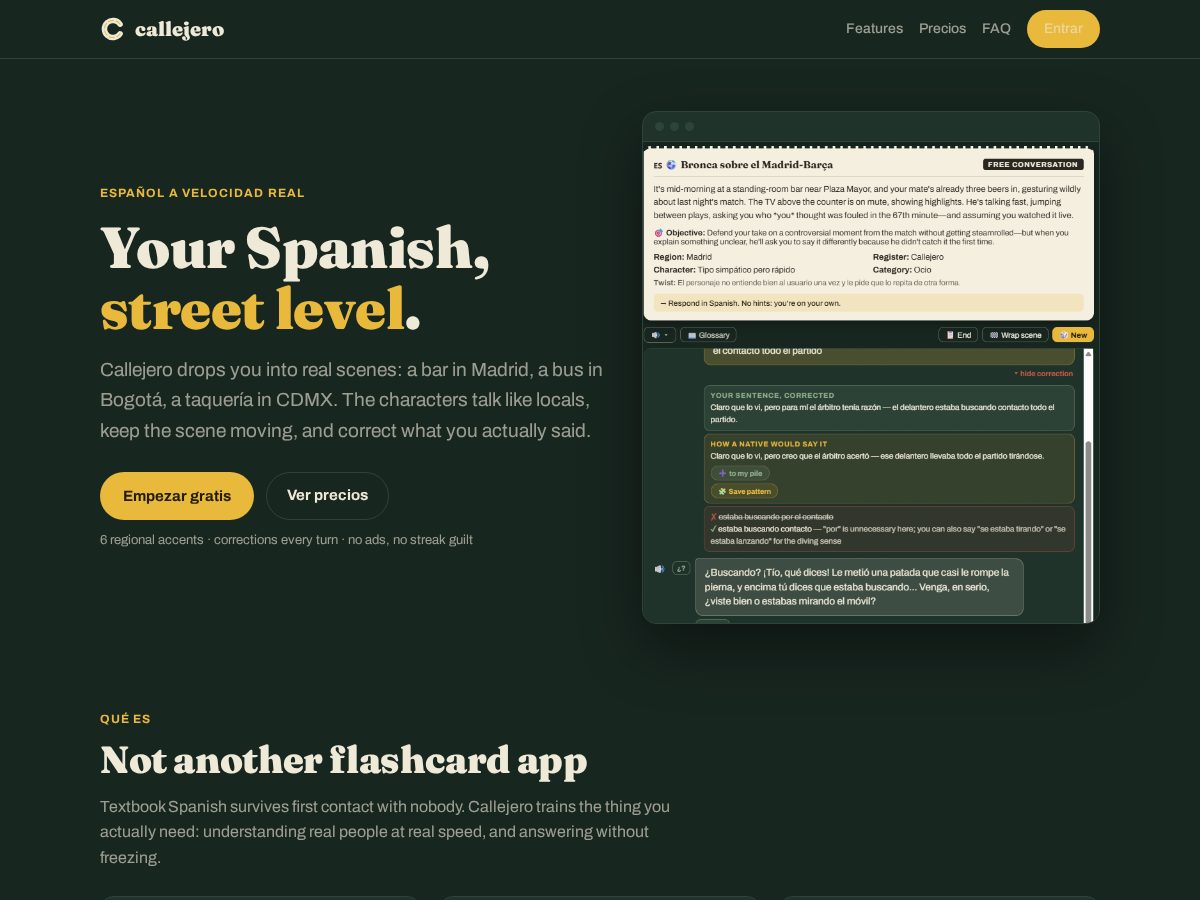 Landing-page snapshot of callejero.app