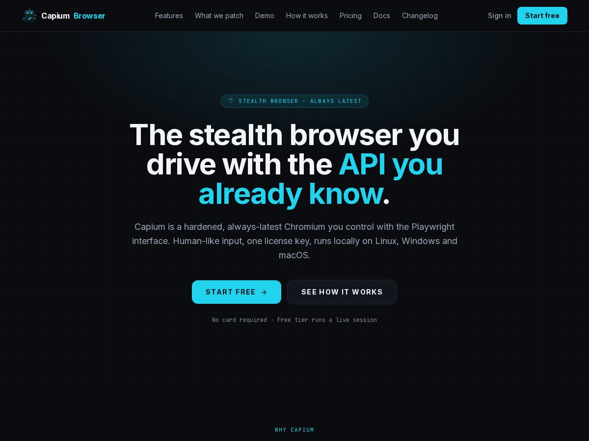 Landing-page snapshot of capiumbrowser.com