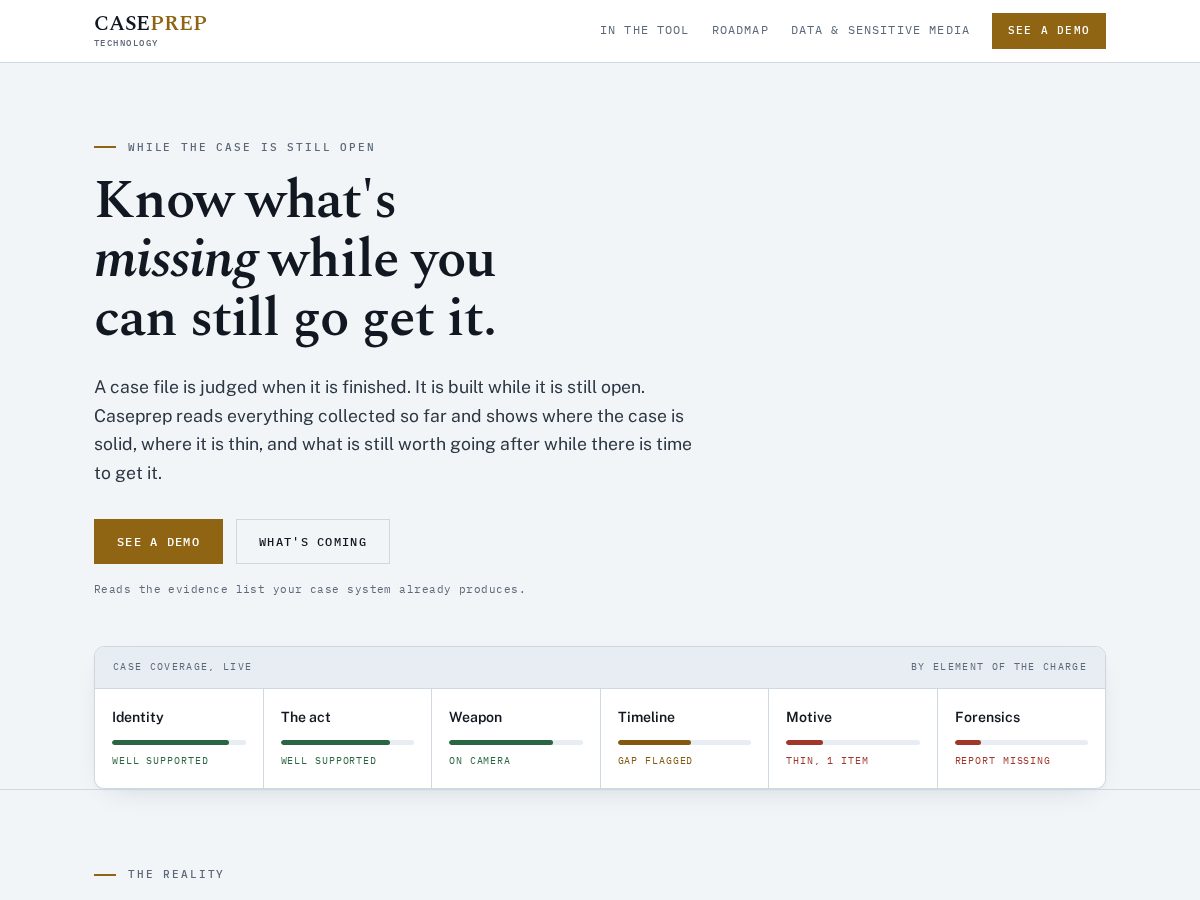 Landing-page snapshot of casepreptech.com