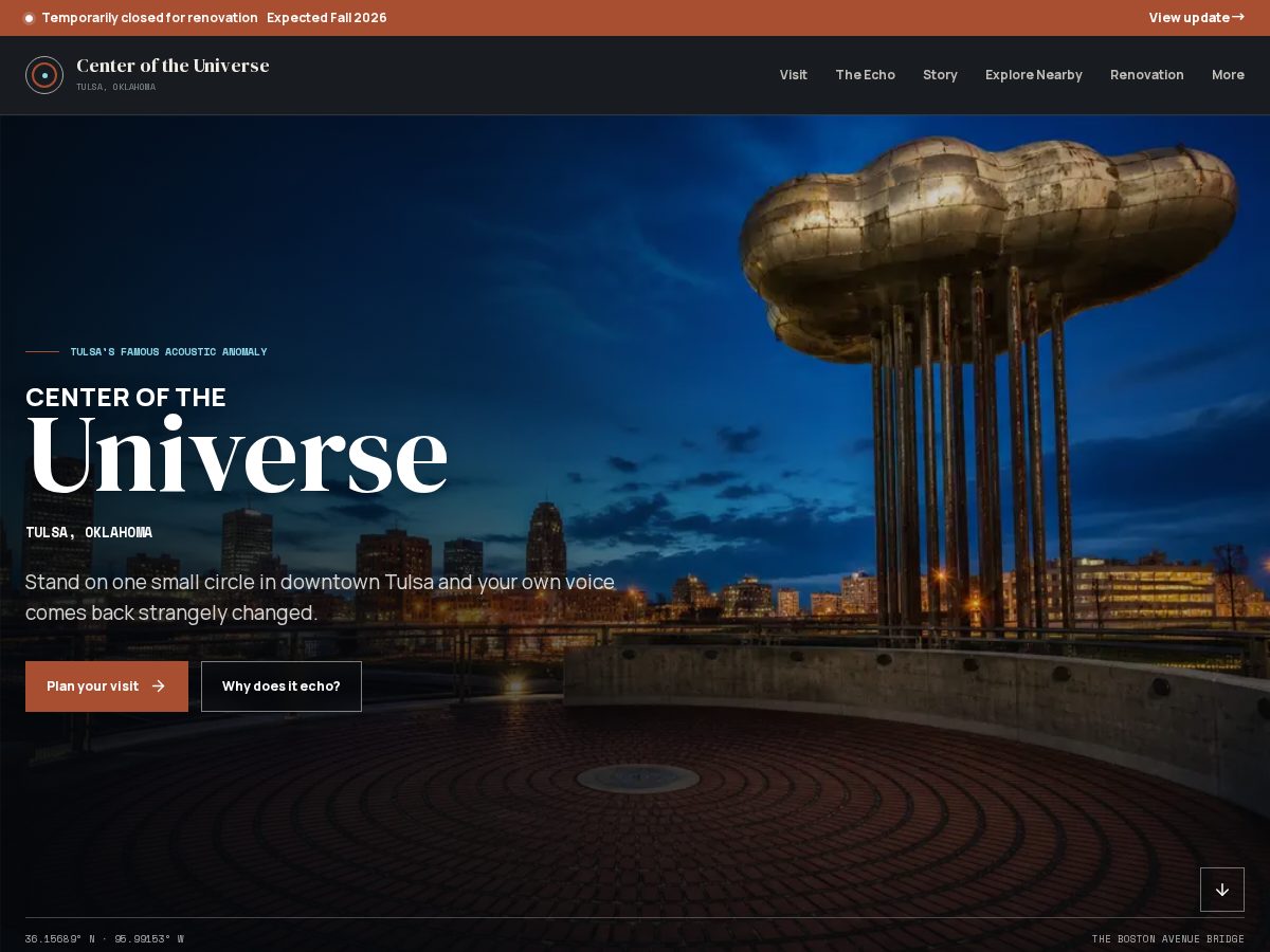 Landing-page snapshot of centeroftheuniversetulsa.org