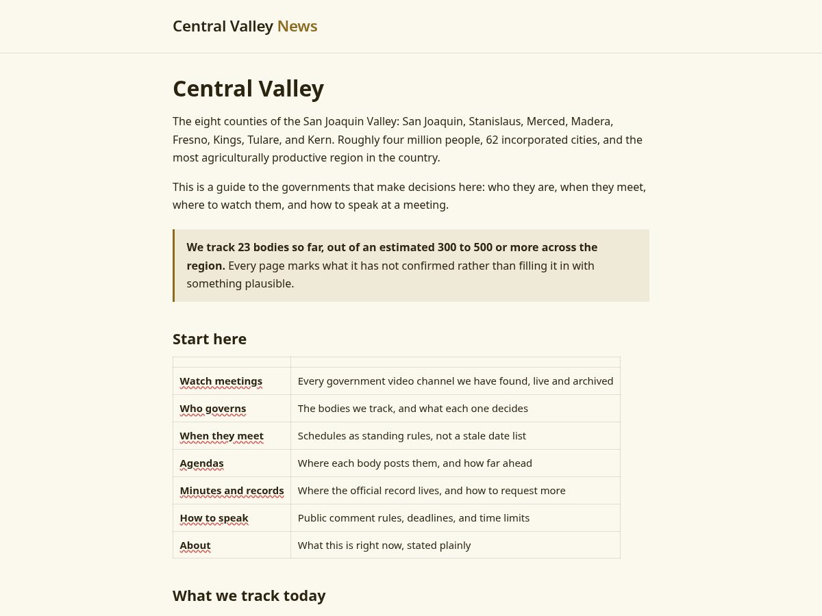 Landing-page snapshot of centralvalley.news