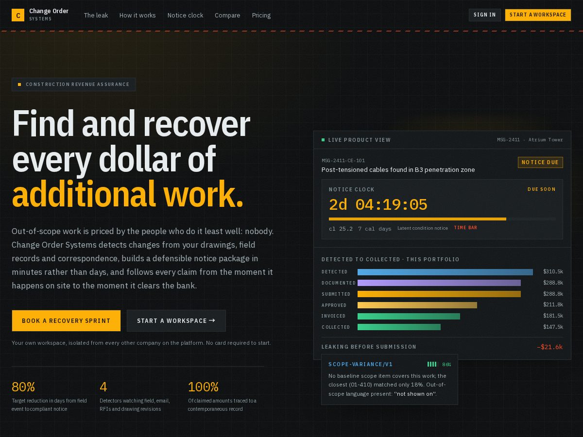 Landing-page snapshot of changeordersystems.com