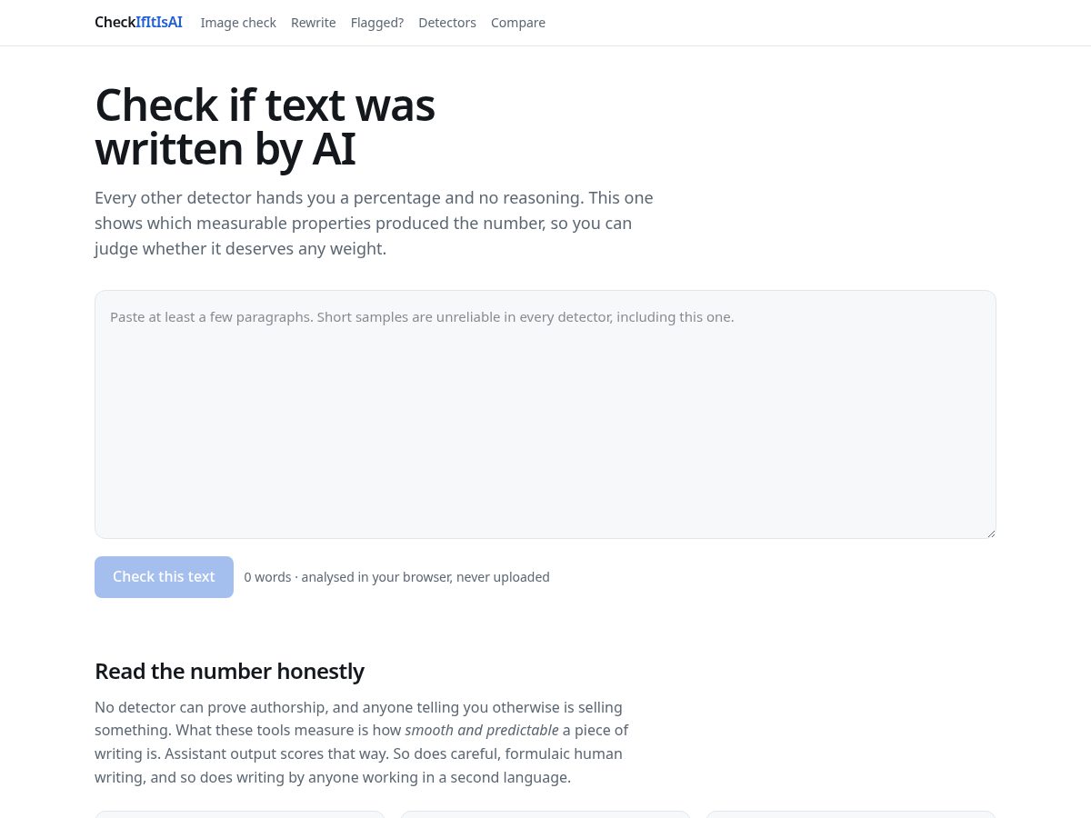Landing-page snapshot of checkifitisai.com