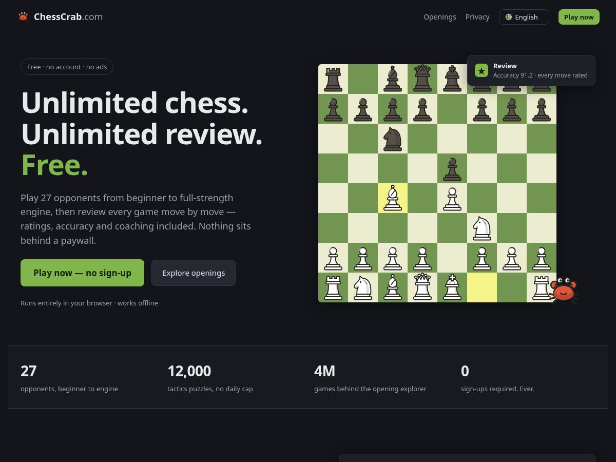 Landing-page snapshot of chesscrab.com