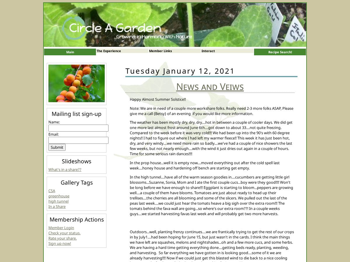 Landing-page snapshot of circleagarden.com