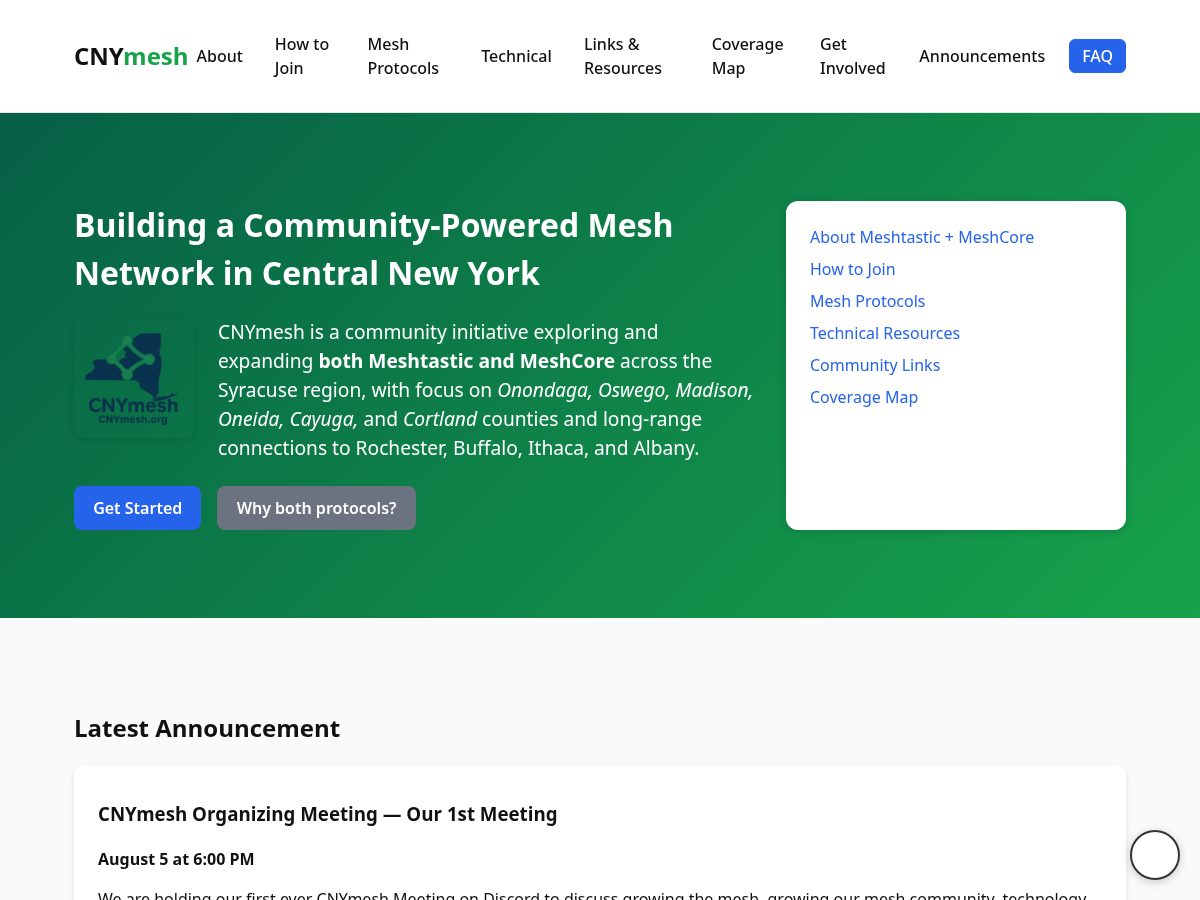 Landing-page snapshot of cnymeshcore.com