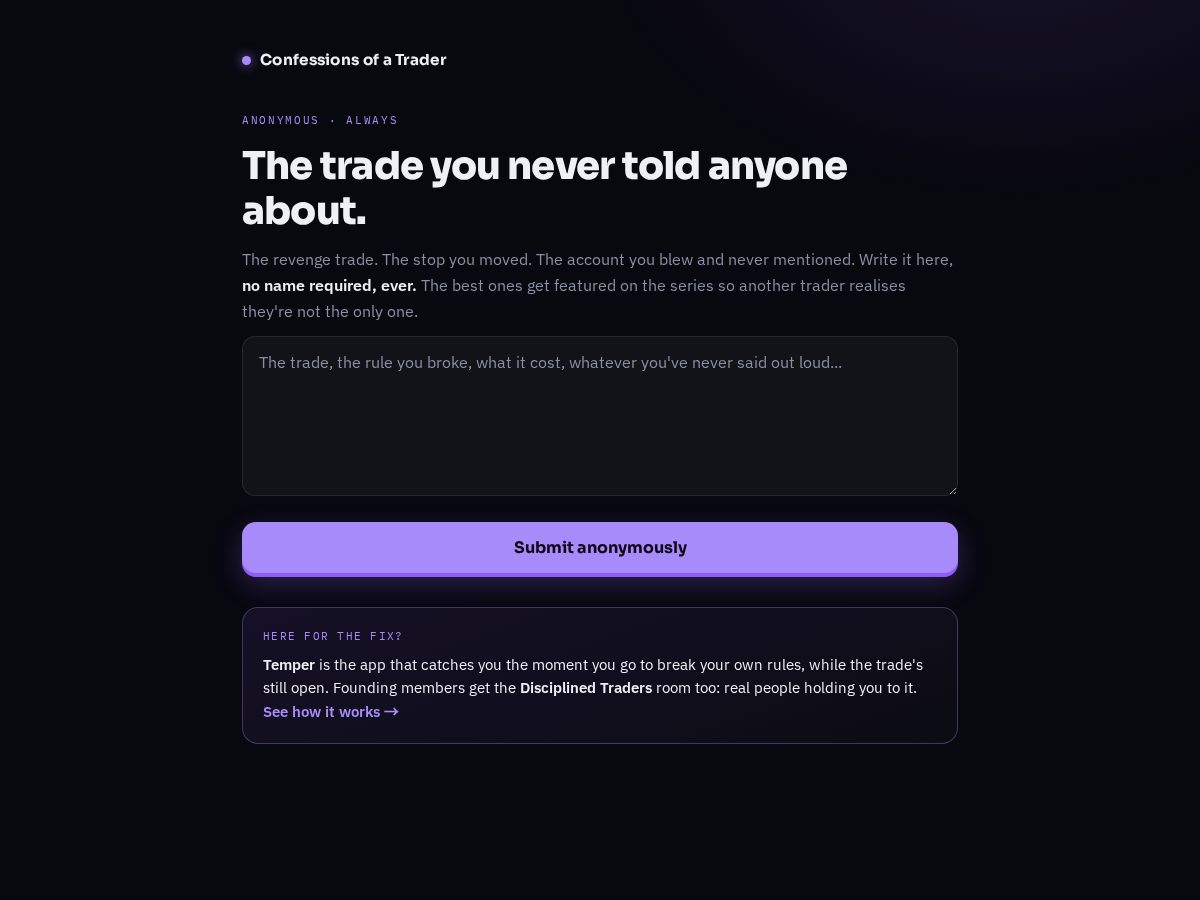 Landing-page snapshot of confessionsofatrader.com