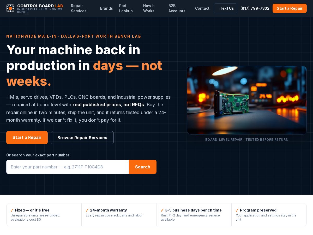Landing-page snapshot of controlboardlab.com