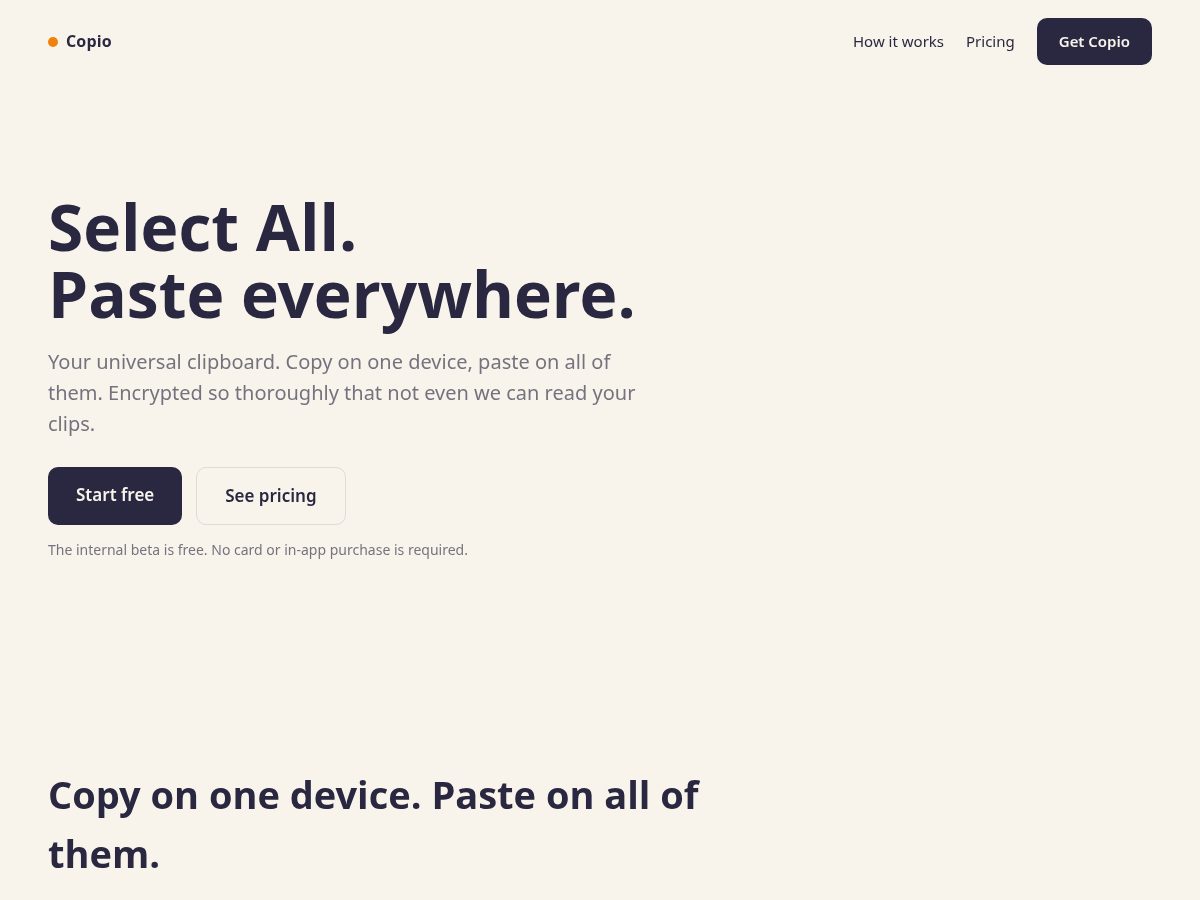 Landing-page snapshot of copioapp.com