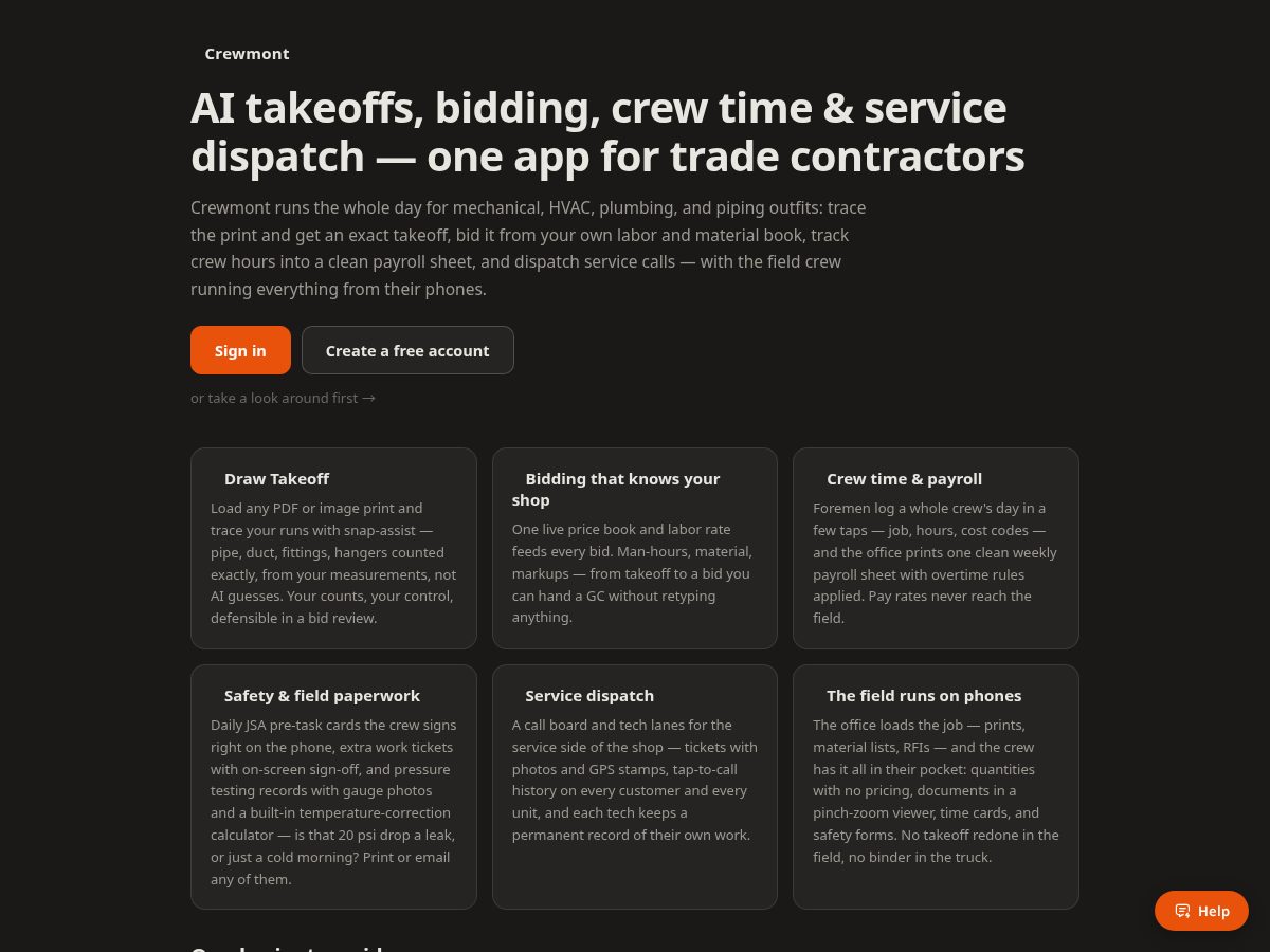 Landing-page snapshot of crewmont.net