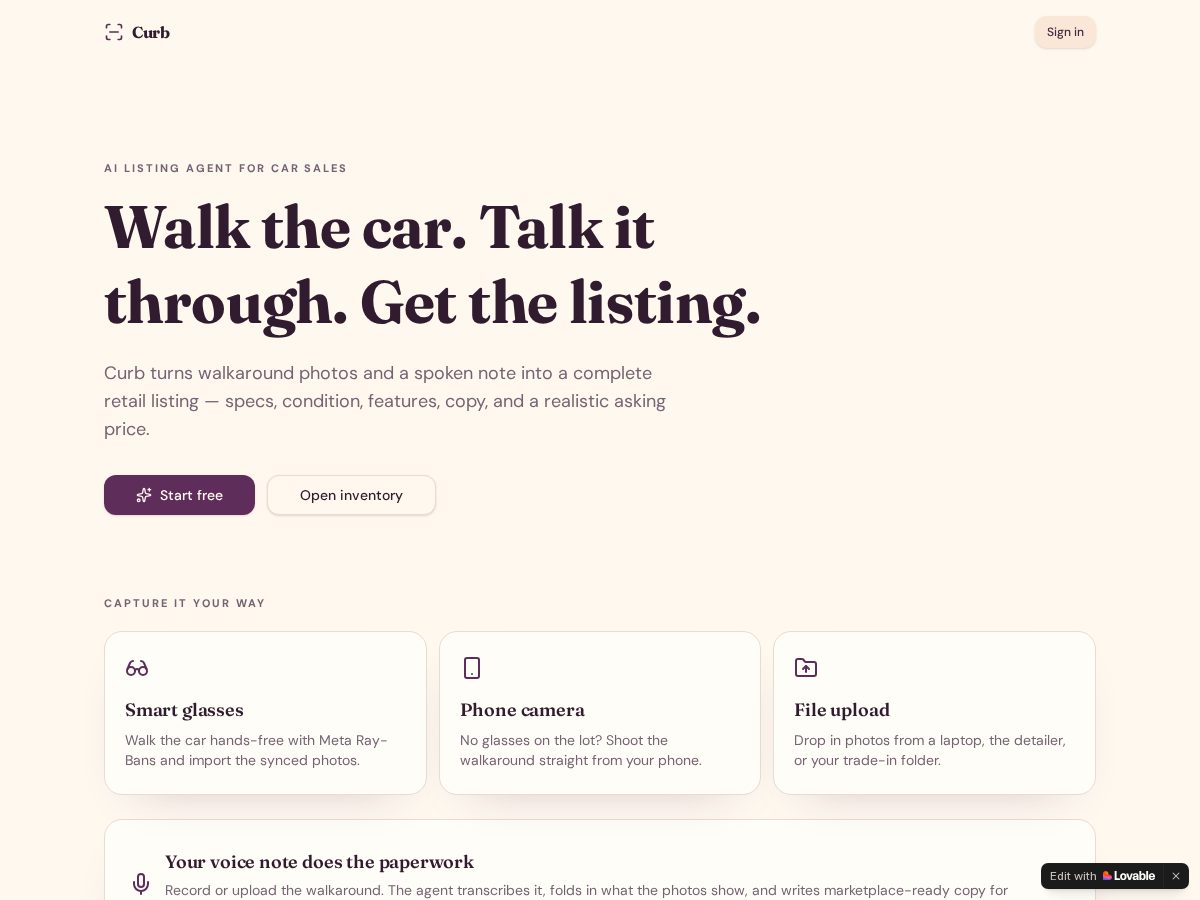 Landing-page snapshot of curbauto.shop