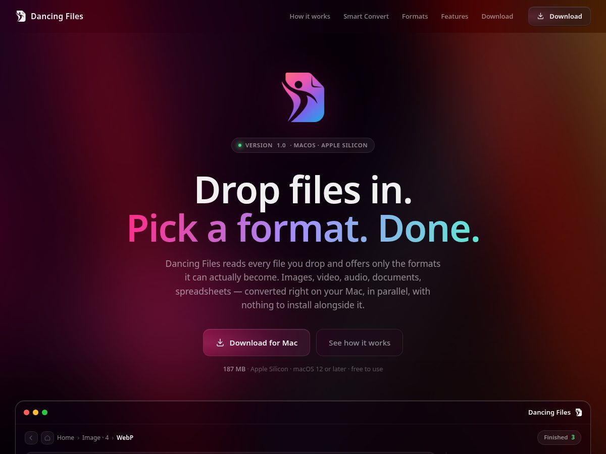 Landing-page snapshot of dancingfiles.com