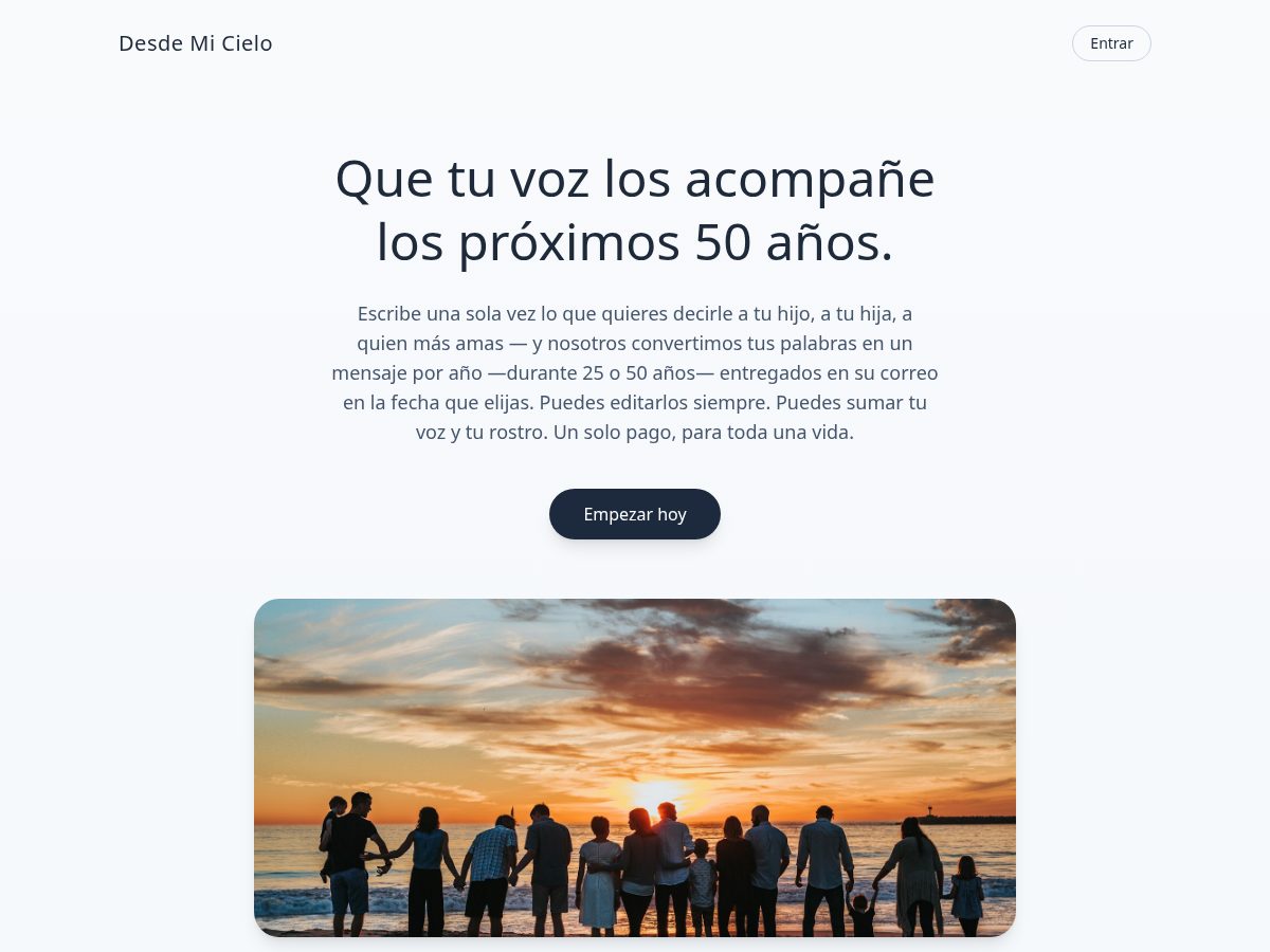 Landing-page snapshot of desdemicielo.app