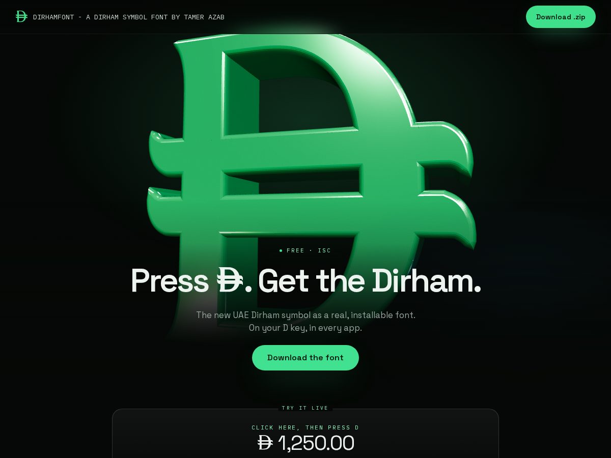 Landing-page snapshot of dirhamfont.com