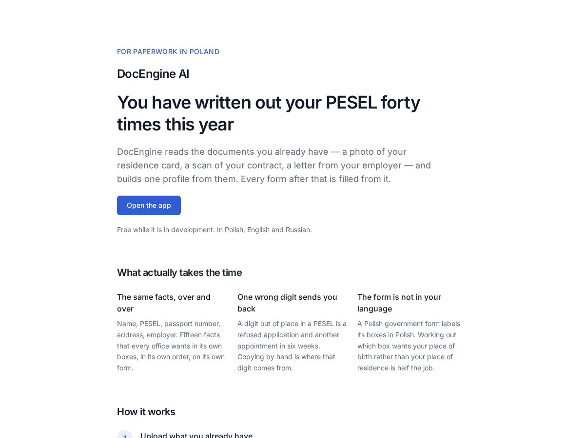 Landing-page snapshot of doc-engine.app