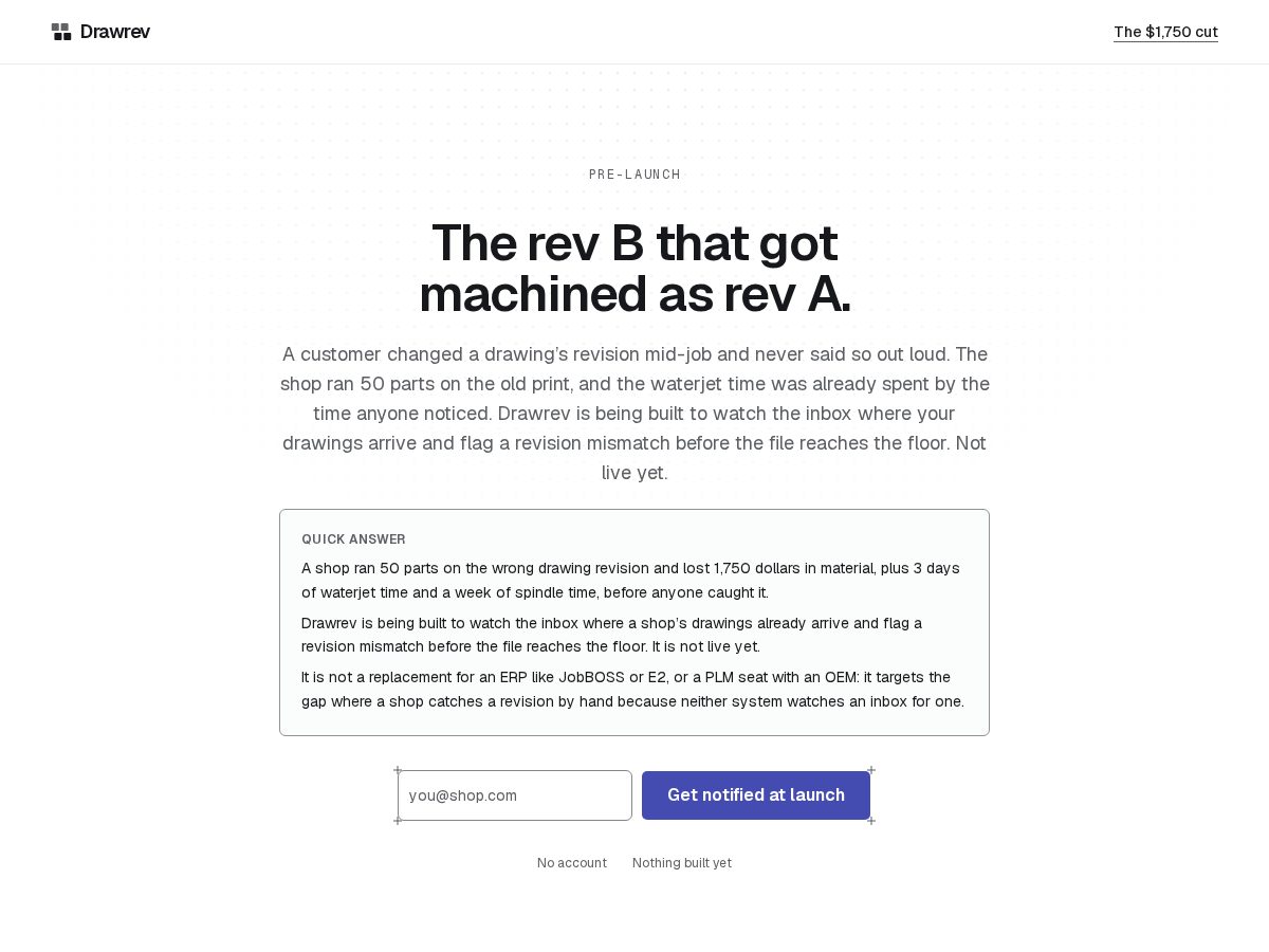 Landing-page snapshot of drawrev.com