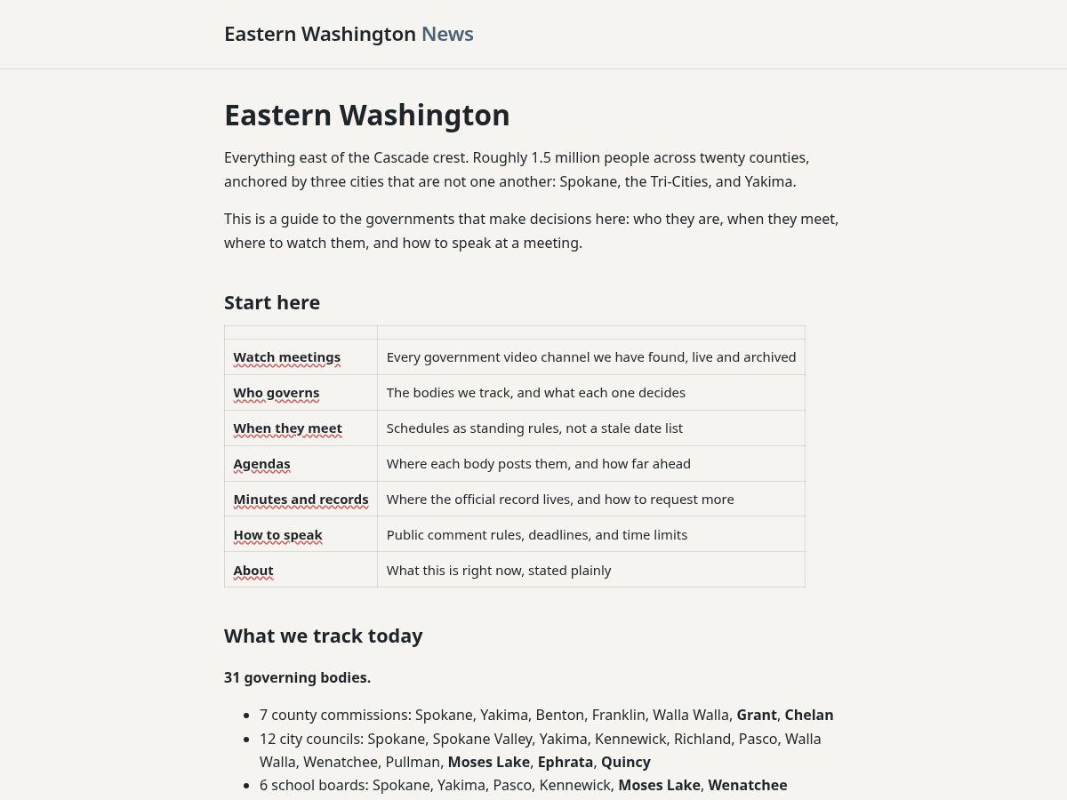 Landing-page snapshot of easternwashington.news