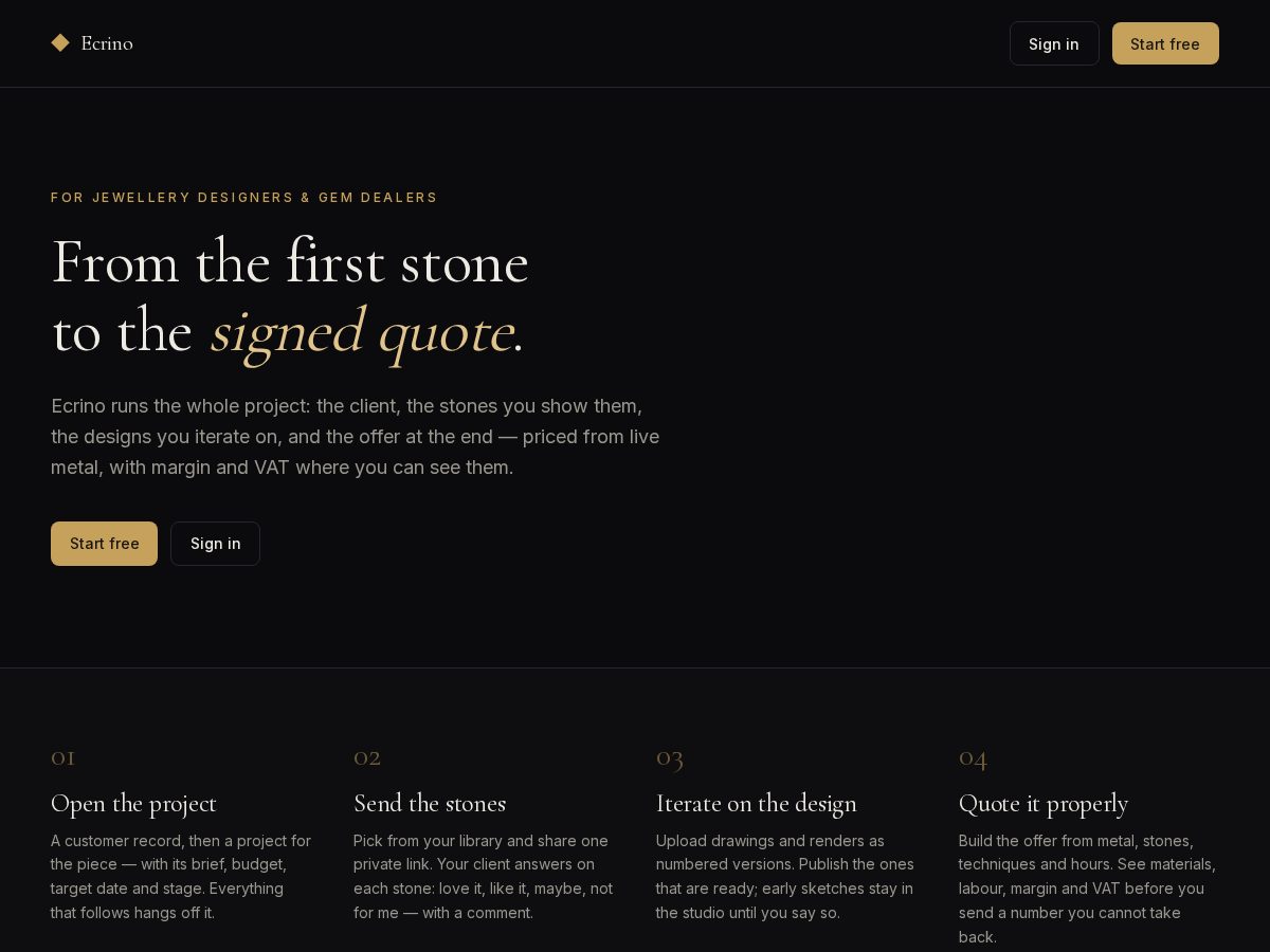 Landing-page snapshot of ecrino.com
