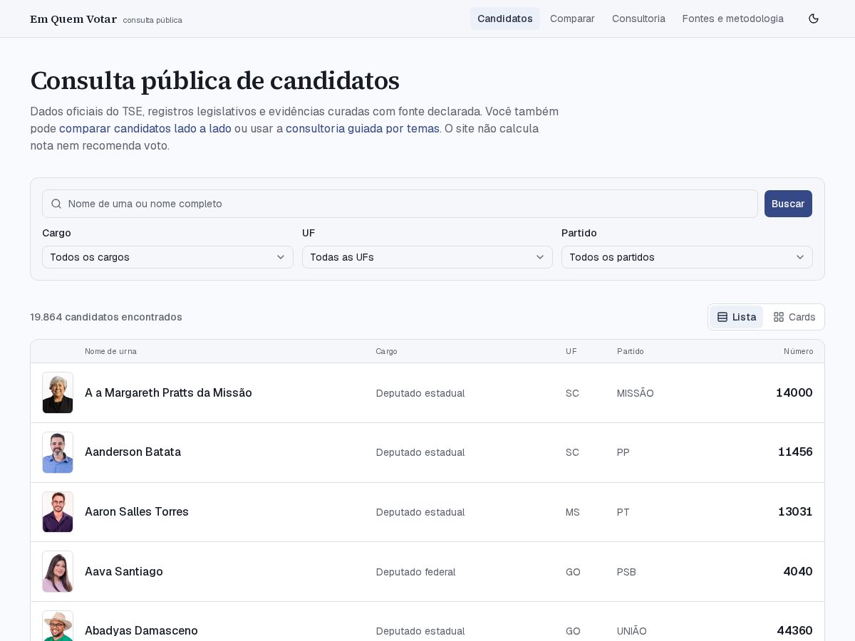 Landing-page snapshot of emquemvotar.tech