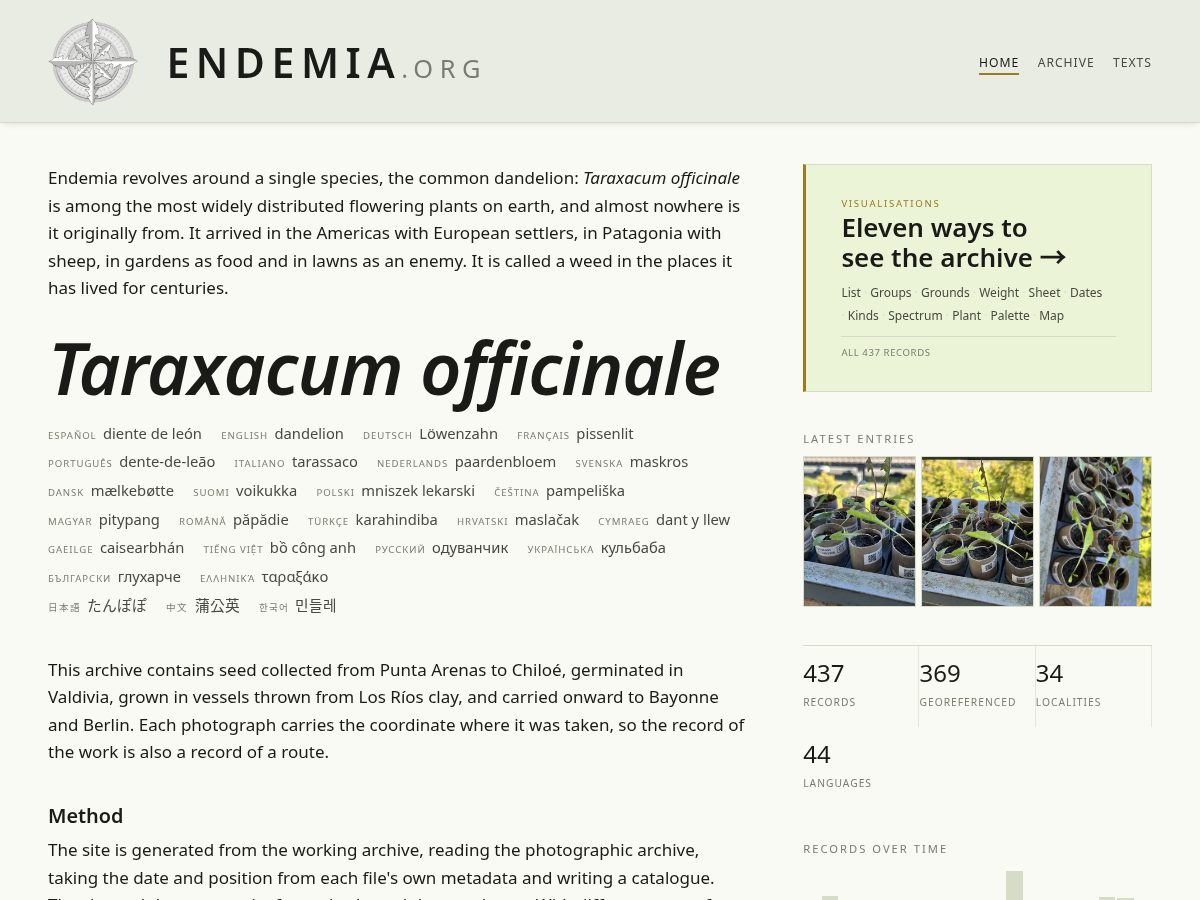 Landing-page snapshot of endemia.org