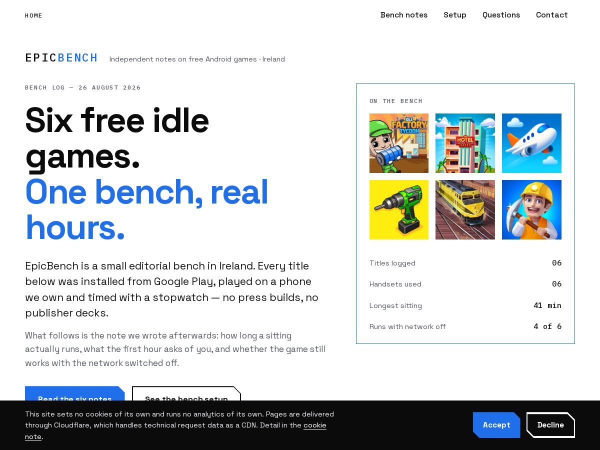 Landing-page snapshot of epicbench.com