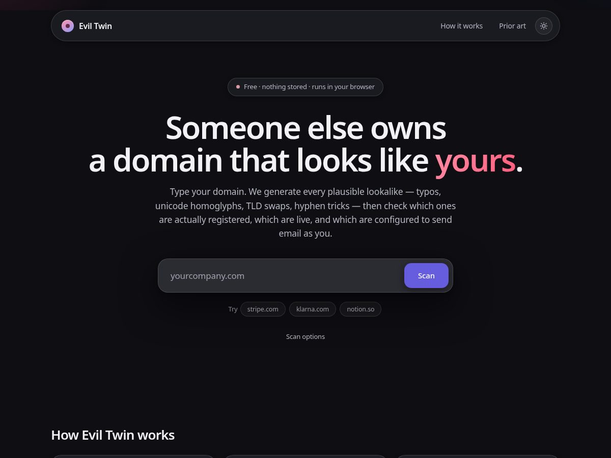 Landing-page snapshot of evil-twin.net