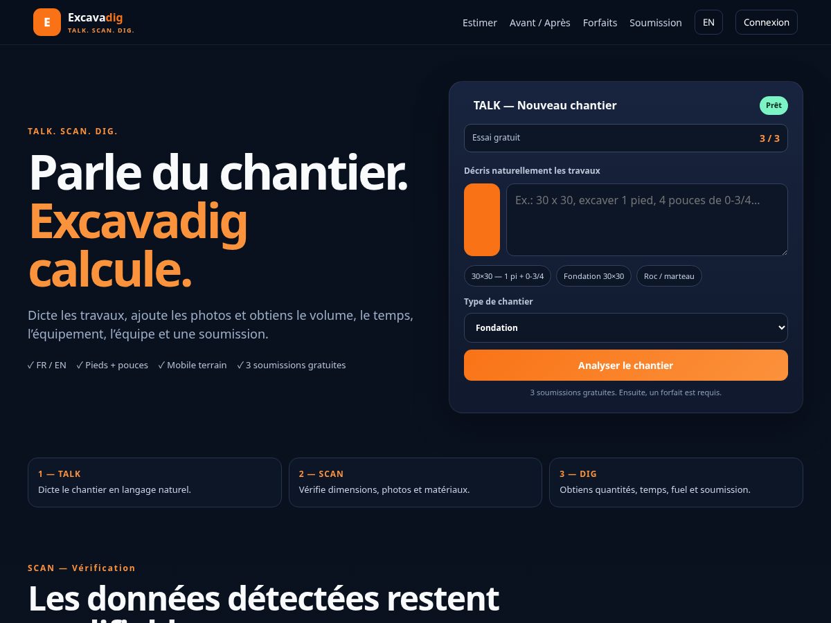 Landing-page snapshot of excavadig.com