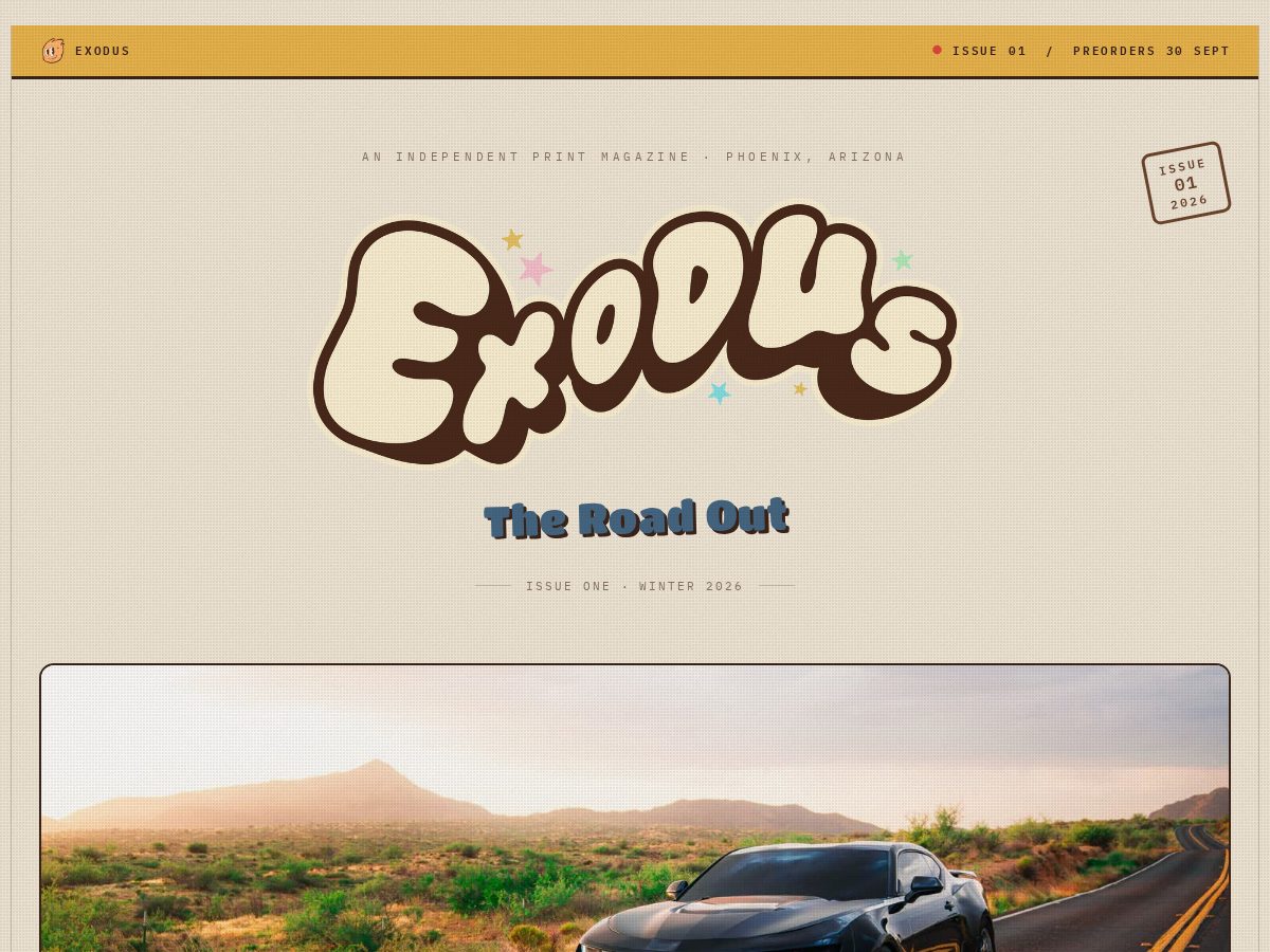 Landing-page snapshot of exodusmags.com