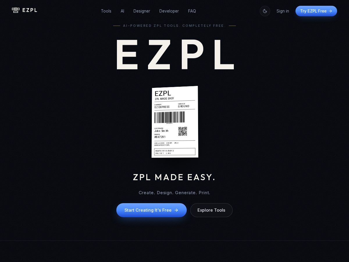 Landing-page snapshot of ezpl.online