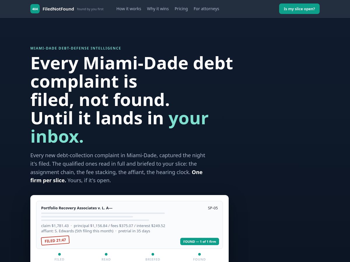 Landing-page snapshot of filednotfound.com