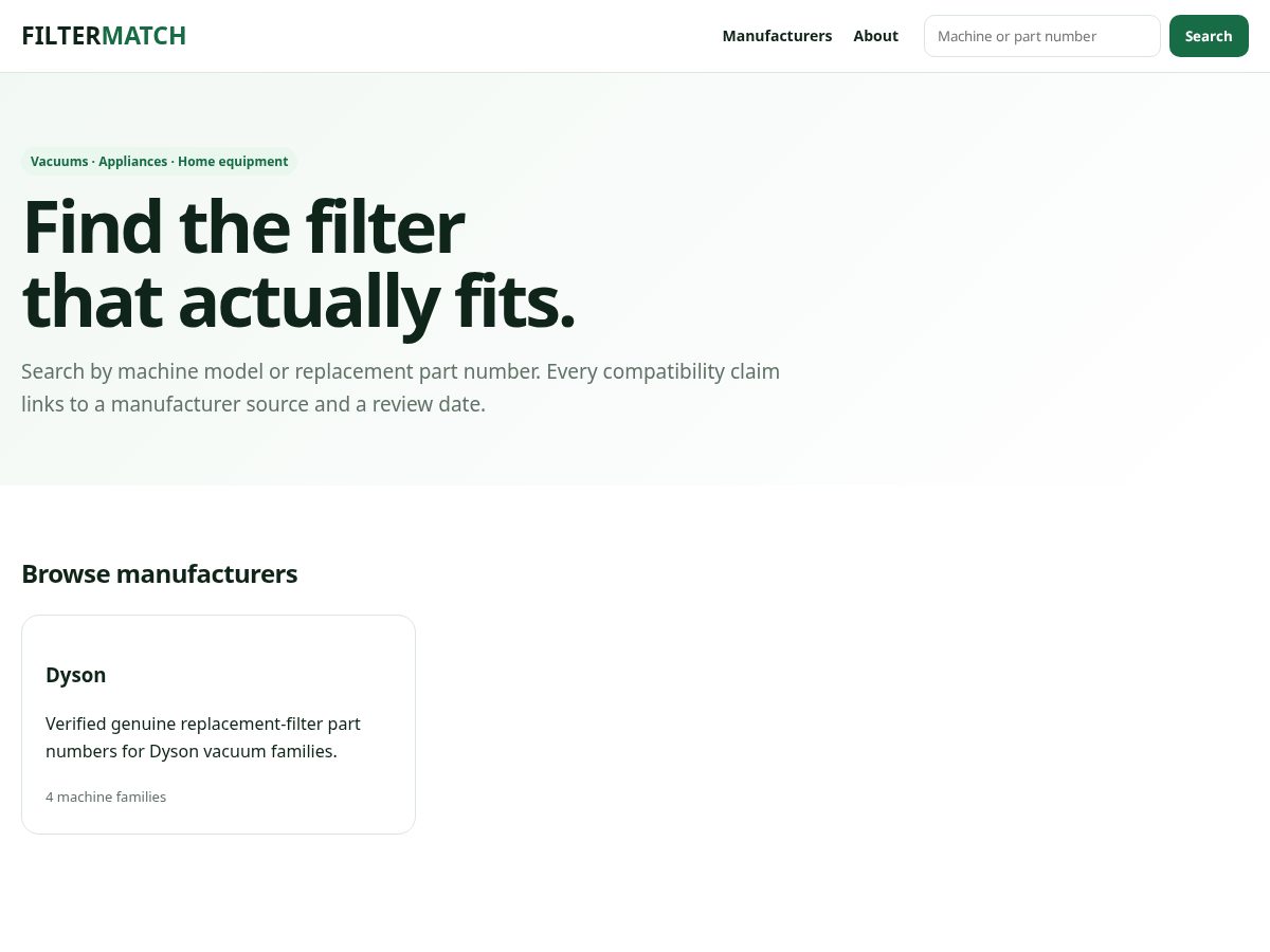 Landing-page snapshot of filtermatch.fun