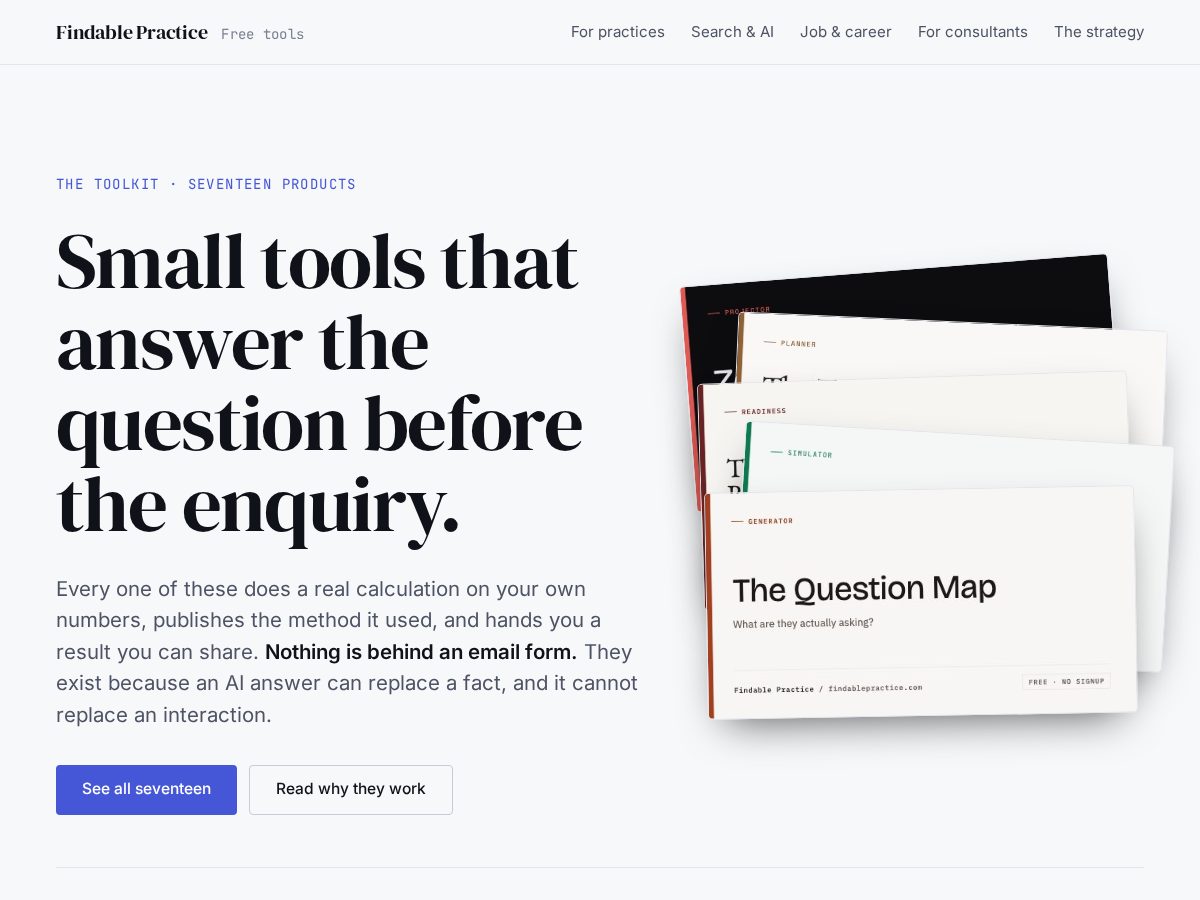 Landing-page snapshot of findablepracticehq.com