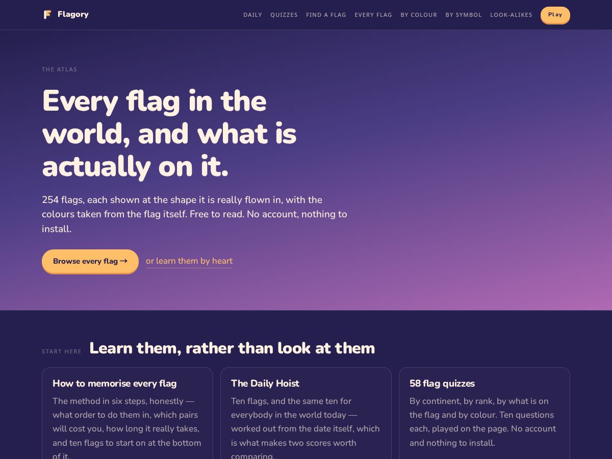 Landing-page snapshot of flagory.com
