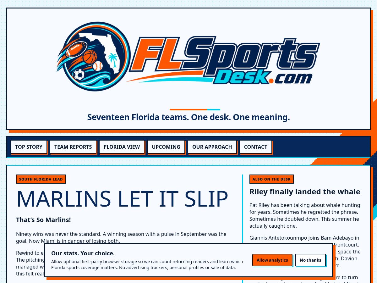 Landing-page snapshot of flsportsdesk.com