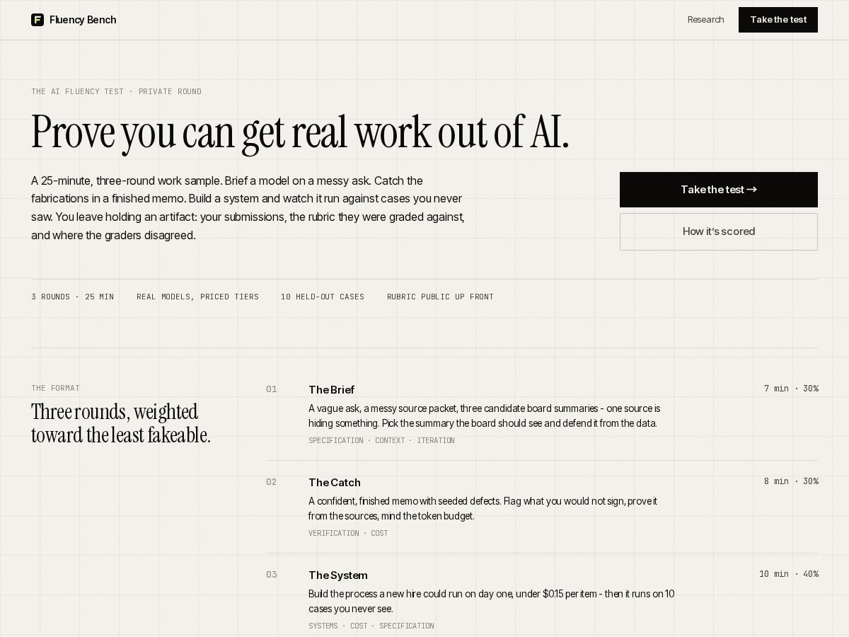 Landing-page snapshot of fluencybench.com