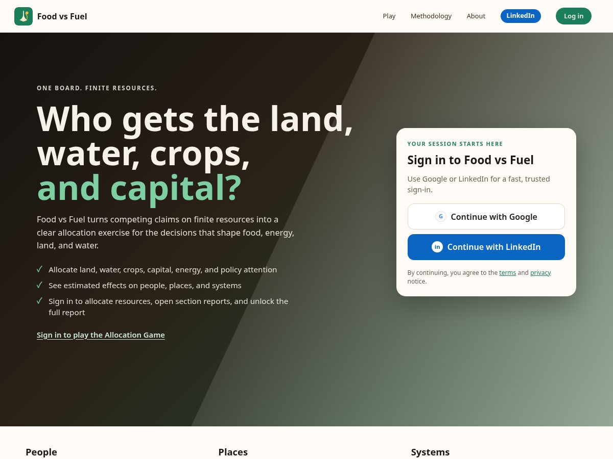 Landing-page snapshot of foodversusfuel.net