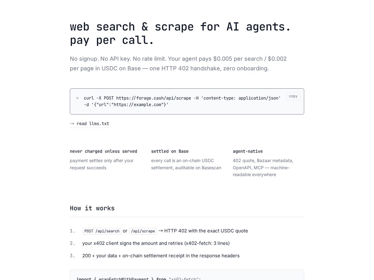Landing-page snapshot of forage.cash