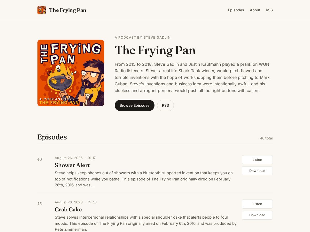 Landing-page snapshot of fryingpanpodcast.com