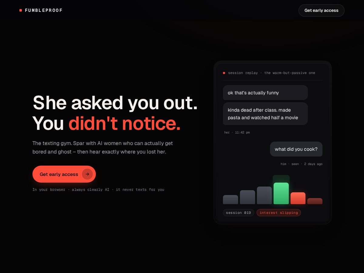 Landing-page snapshot of fumbleproof.com