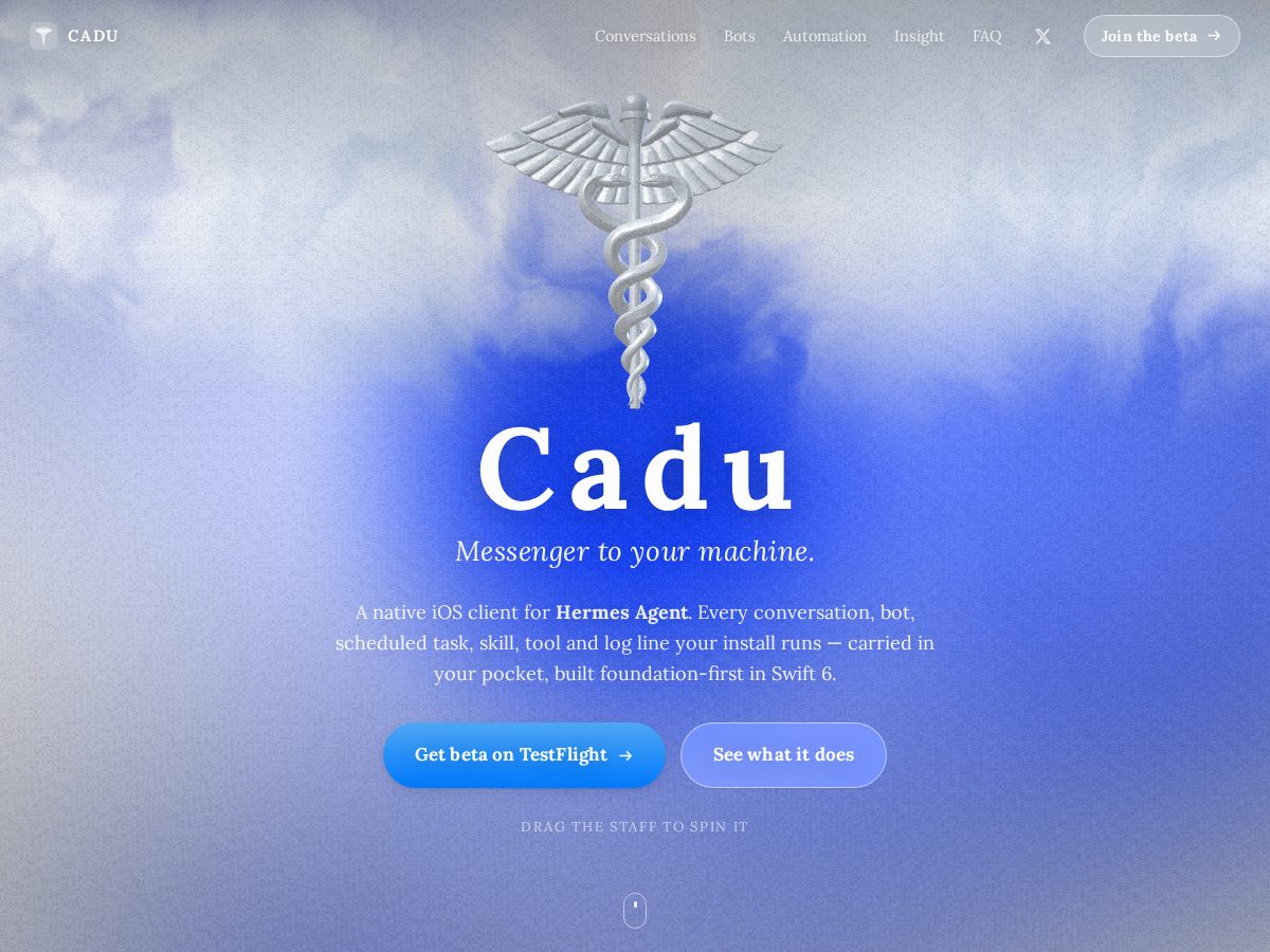 Landing-page snapshot of getcadu.com