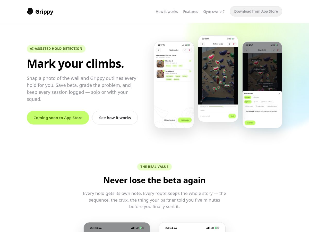 Landing-page snapshot of getgrippy.app