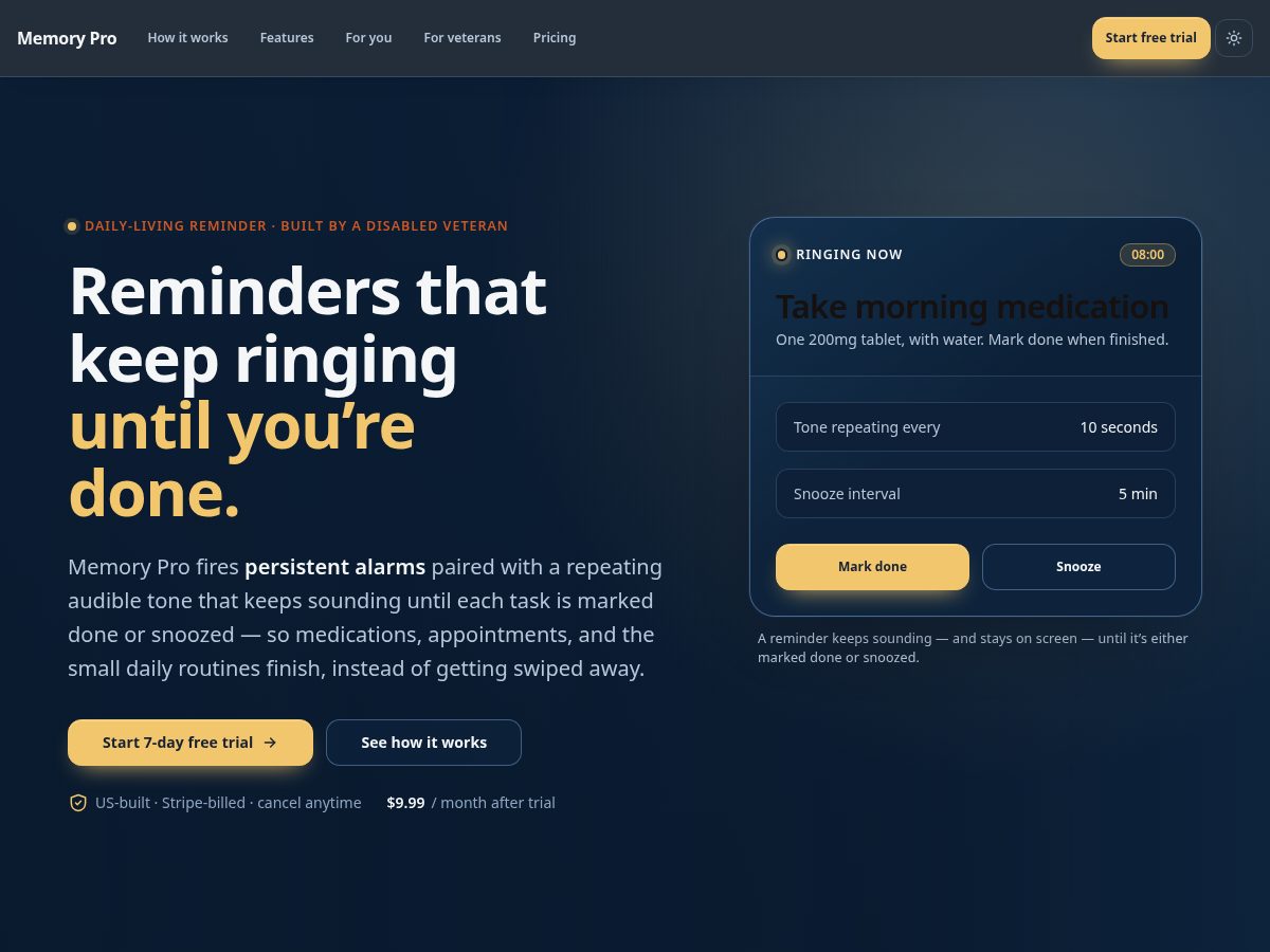 Landing-page snapshot of getmemorypronow.com