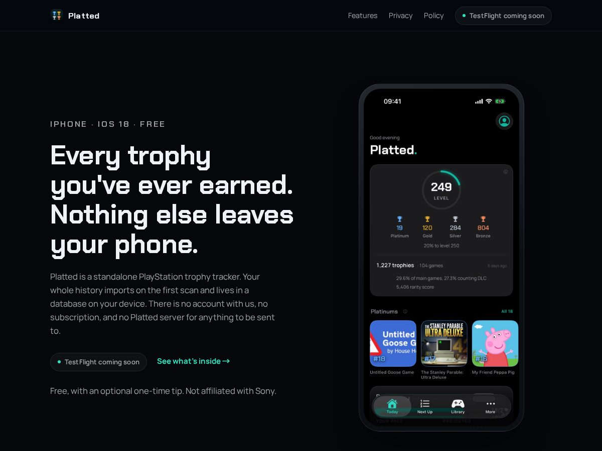 Landing-page snapshot of getplatted.app