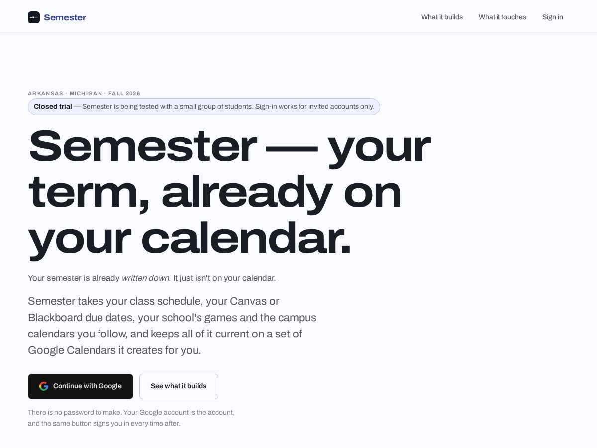 Landing-page snapshot of getsemester.com