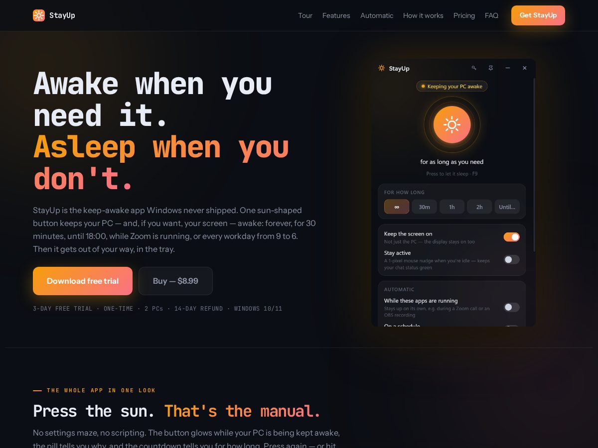 Landing-page snapshot of getstayup.com