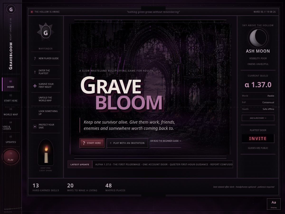 Landing-page snapshot of gravebloomgame.com