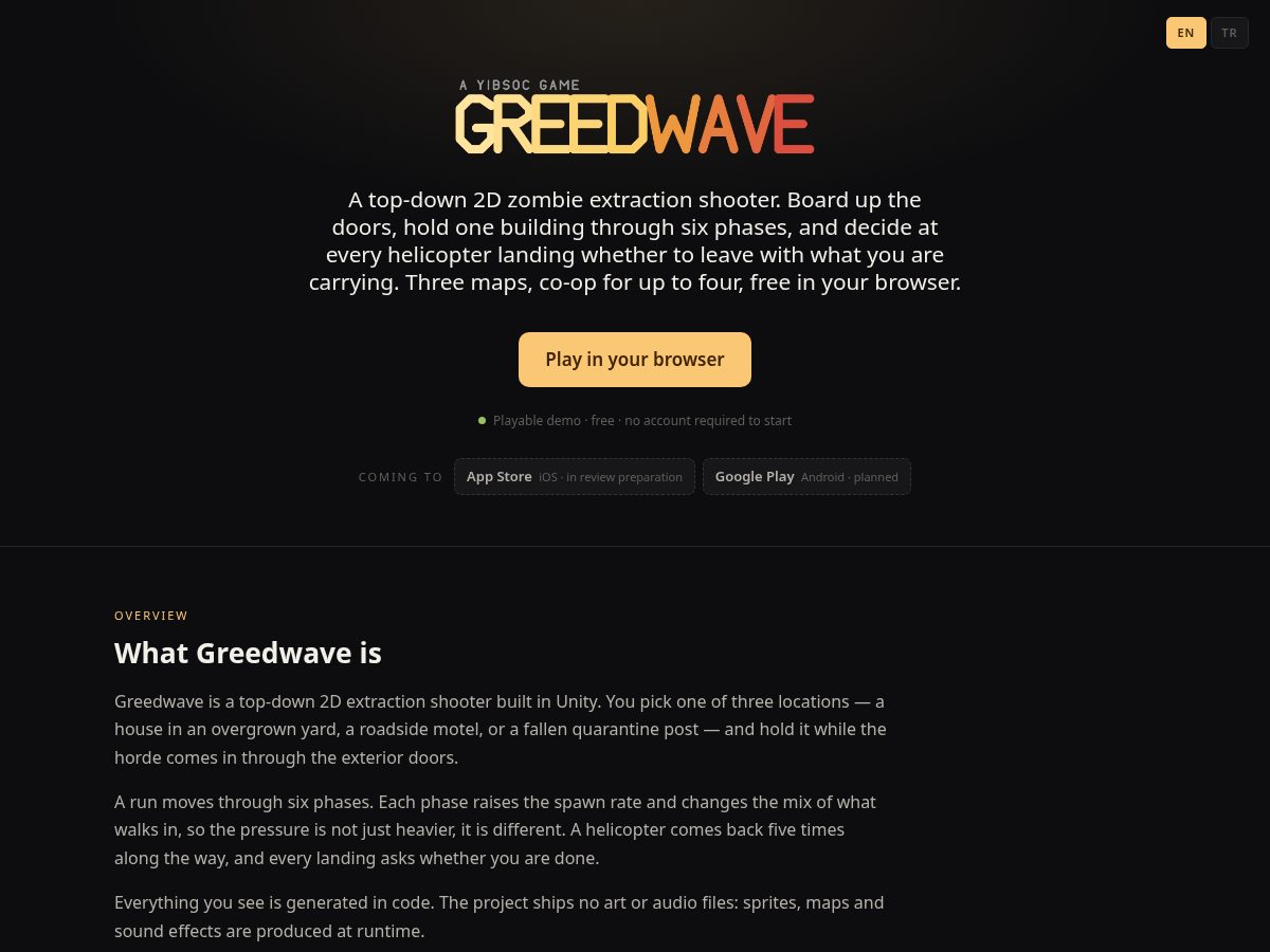 Landing-page snapshot of greedwave.com