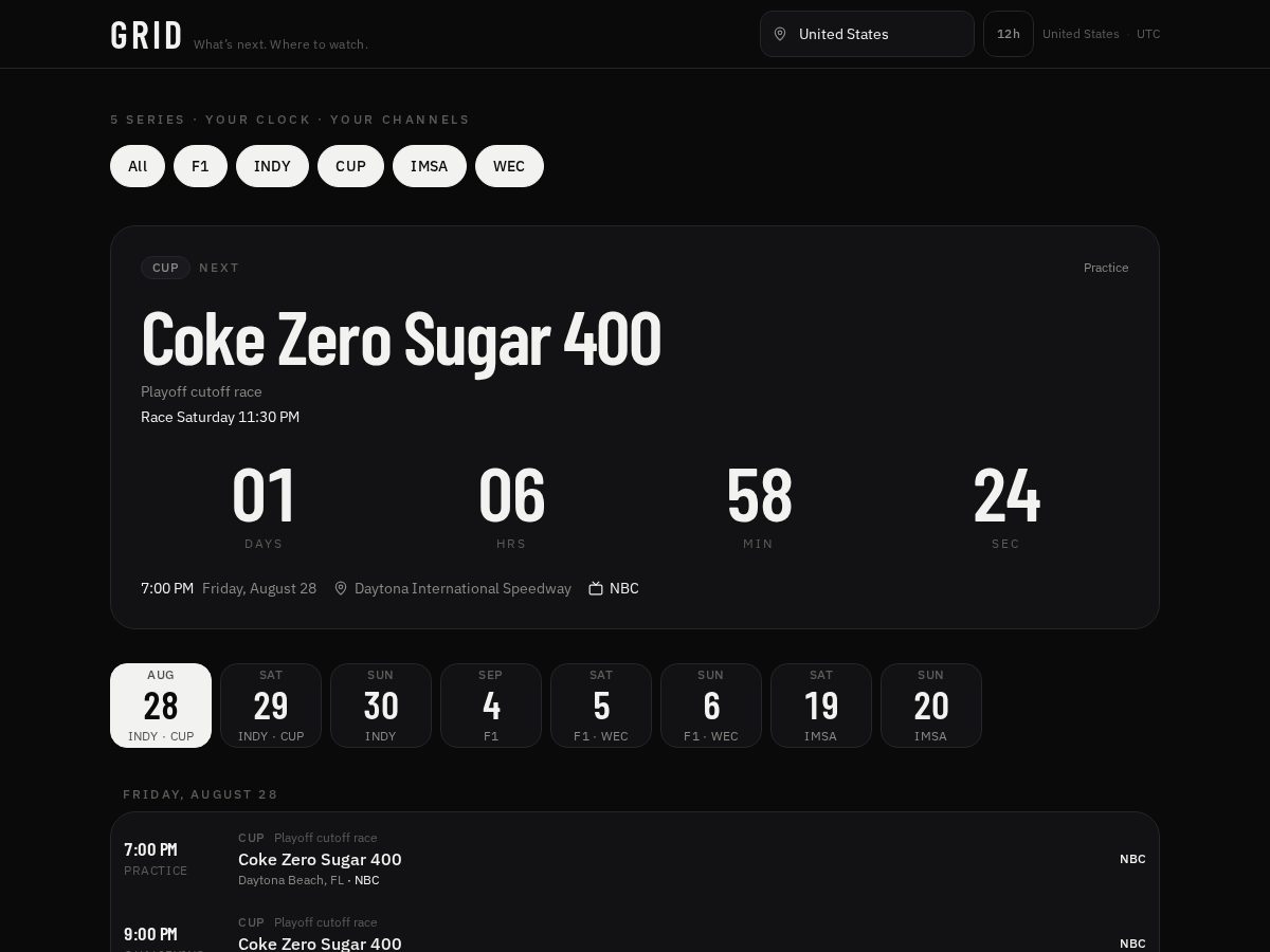 Landing-page snapshot of gridwatch.racing