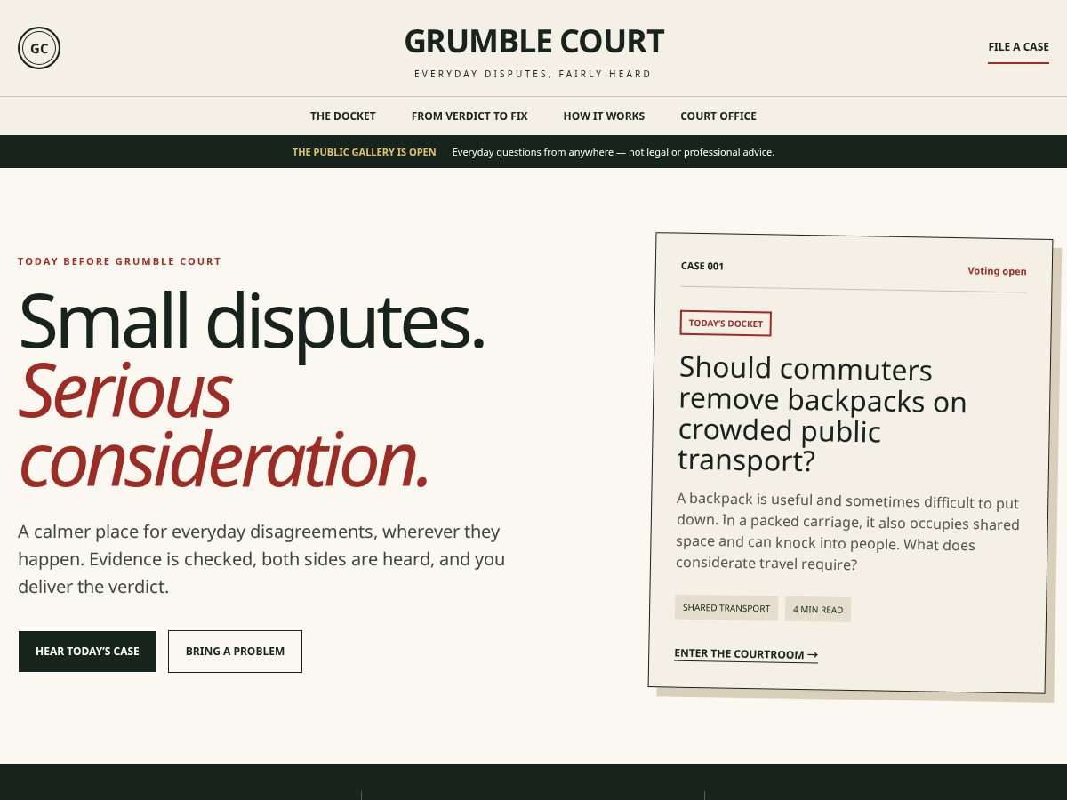 Landing-page snapshot of grumblecourt.com